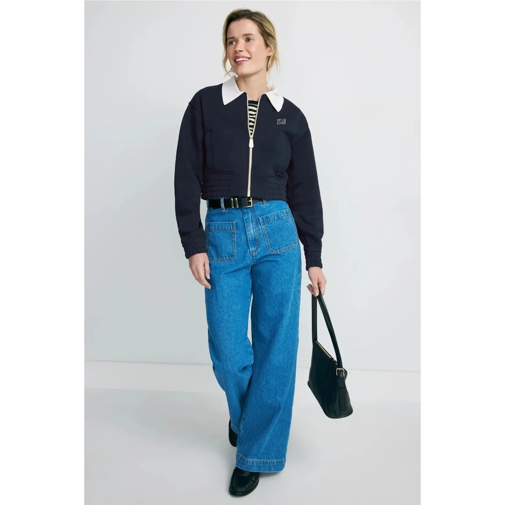 Sandro Cropped Two-Tone Sweatshirt deep blue in Size 3 (US 8) - Picture 1 of 8